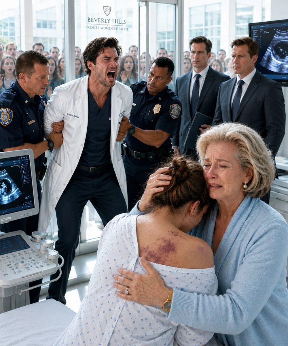 At the VIP clinic, I saw dark marks across my pregnant daughter’s back. She trembled and whispered, “Mom, he runs this hospital. If I leave, he’ll make sure my C-section goes wrong.” I stayed silent, helped her into the gown, and said, “Let’s hear the baby’s heartbeat.” While she lay on the table, I began taking down his empire.